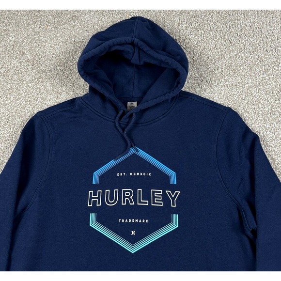 Hurley Hoodie Mens Large Blue Pullover Fleece Sweatshirt Long Sleeve Skate Surf - Picture 2 of 10